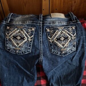 Miss Me Dark Blue Boot Cut Jeans with Embellished Pockets